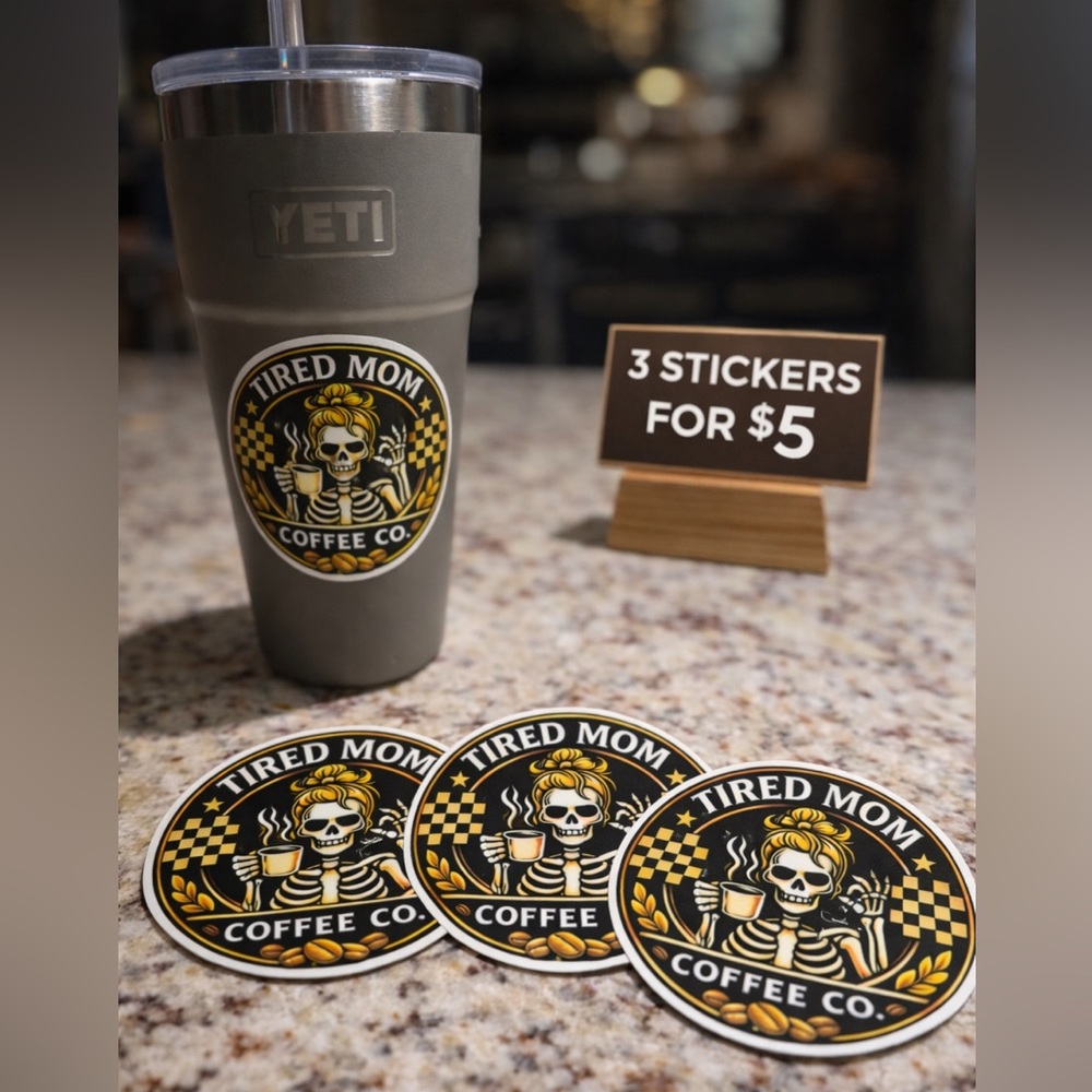Tired Mom Coffee Co. 3 Sticker Pack - Black & Gold